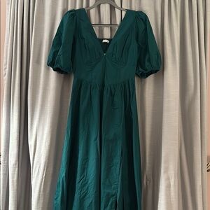 Abercrombie & Fitch Green V-Neck Puff Sleeve Sundress